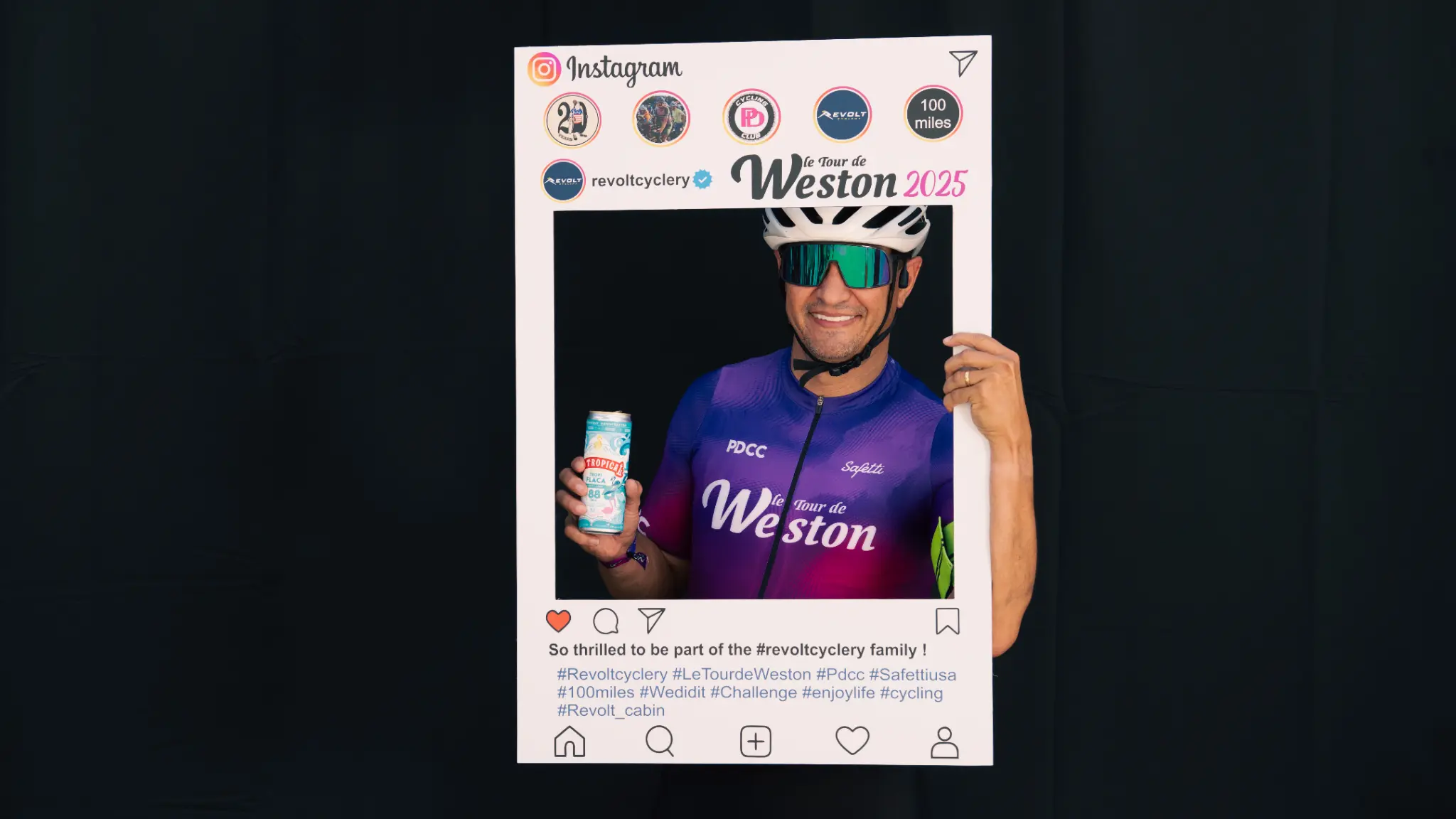 Cyclist with Instagram frame at Le Tour de Weston 2025