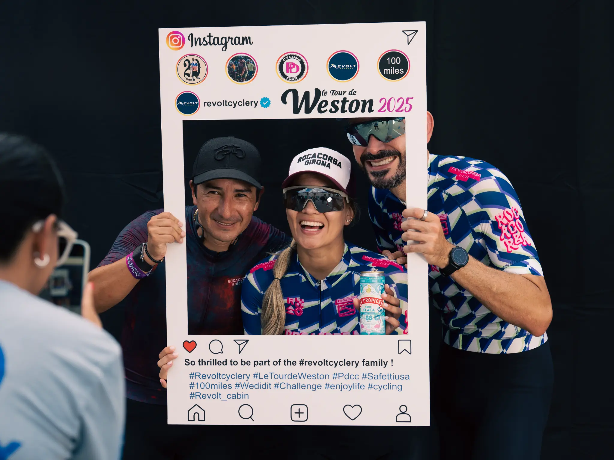 Group of cyclists with Instagram frame